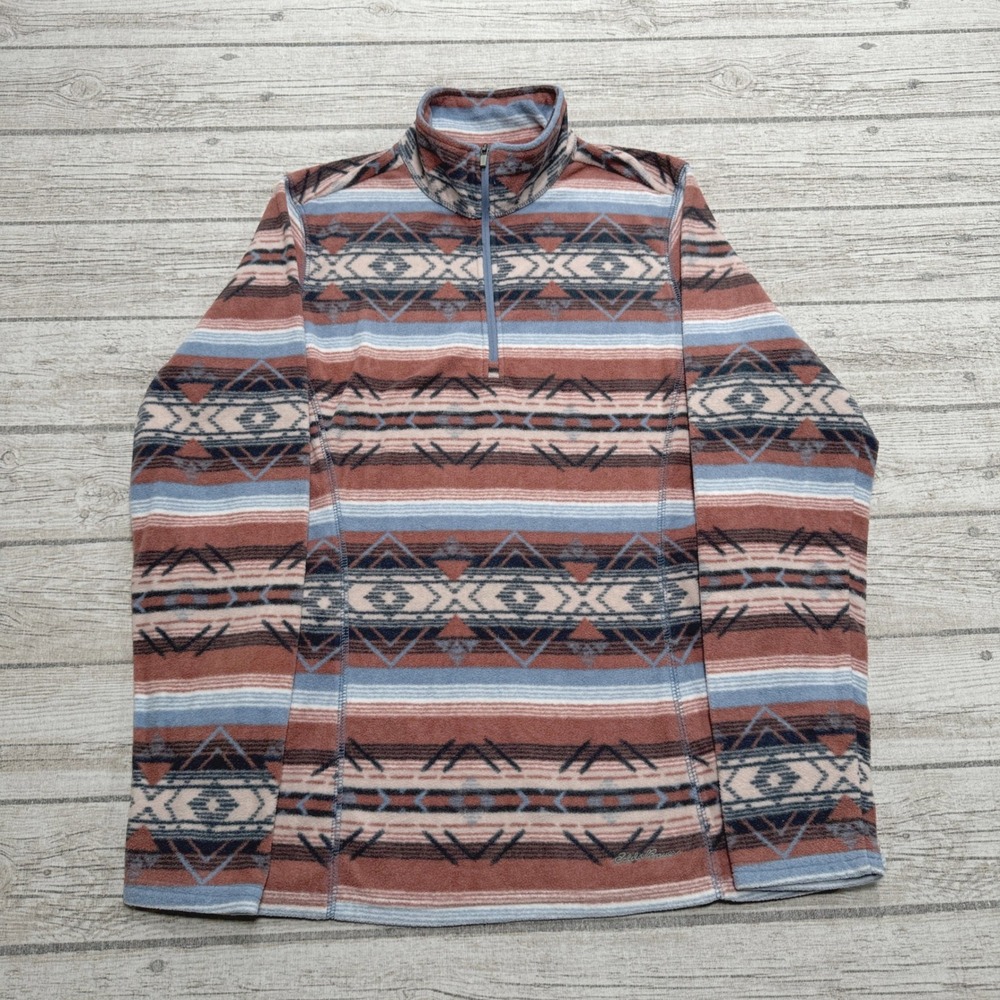 Eddie Bauer Sweater Women's Medium Multicolor Tribal Quarter Zip Fleece Aztec